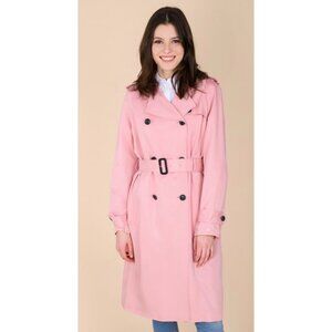 NEW! Anne Klein Double Breasted Trench Coat with Belt Barbie Core Pink SZ 8